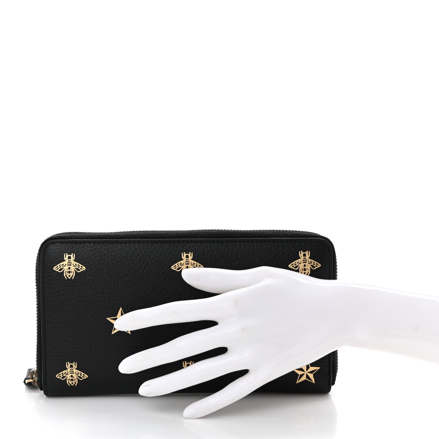 Gucci Dollar Calfskin Bee Star Zip Around Wallet Black 2 of 9