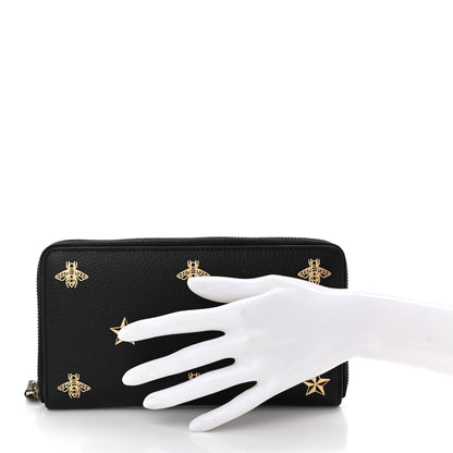 Gucci Dollar Calfskin Bee Star Zip Around Wallet Black 2 of 9