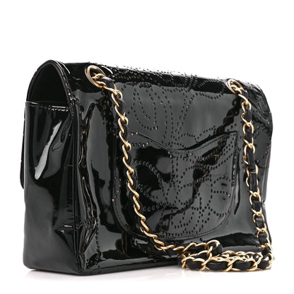 Chanel Patent Perforated Camellia Medium Single Flap Black 3 of 11