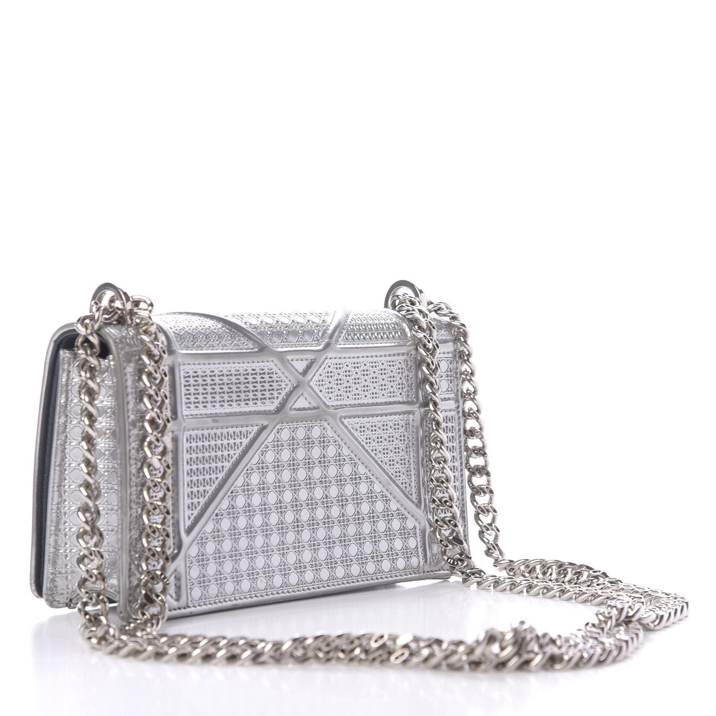 Metallic Patent Micro-Cannage Mini Diorama Flap Bag Silver