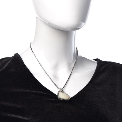 David Yurman Sterling Silver Diamond Mother of Pearl Heart Pendant Necklace 2 of 6