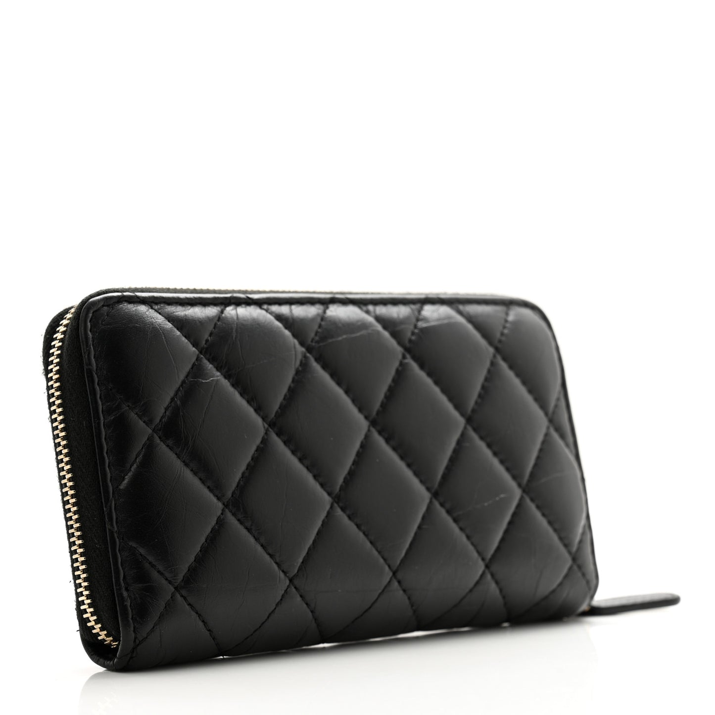Aged Calfskin Quilted Small New York Charms 2.55 Reissue Zip Around Wallet Black
