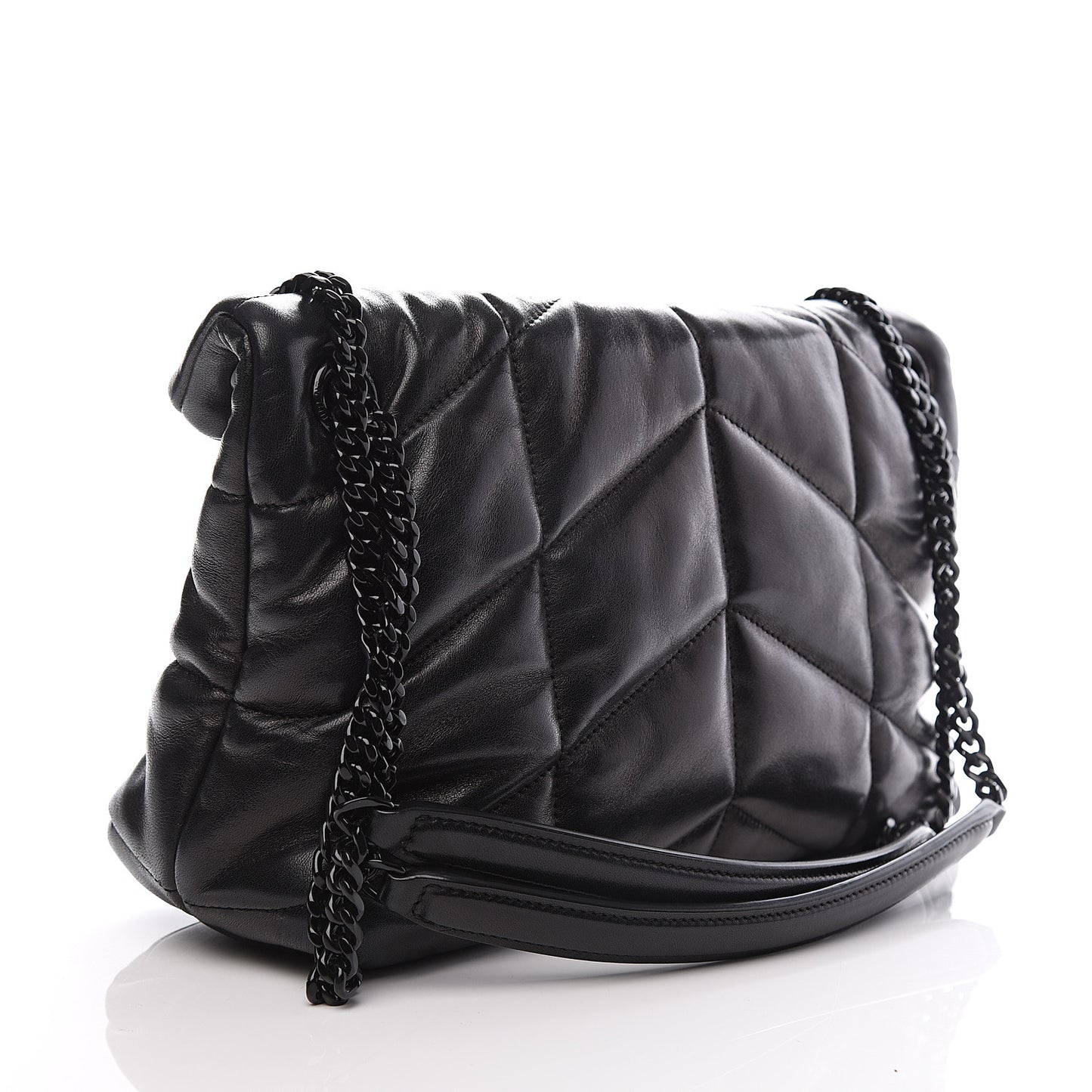 Lambskin Quilted Small Loulou Puffer Monogram Chain Satchel Black