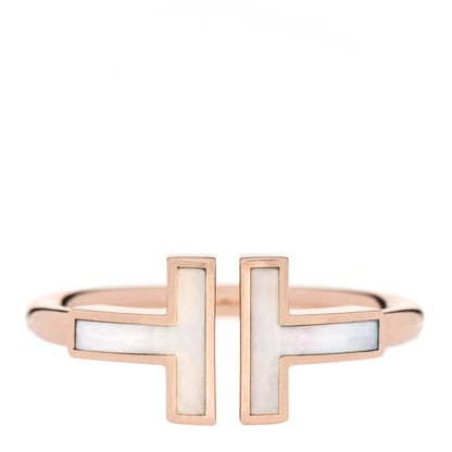 Tiffany 18K Rose Gold Mother of Pearl T Wire Ring 54/7 1 of 4