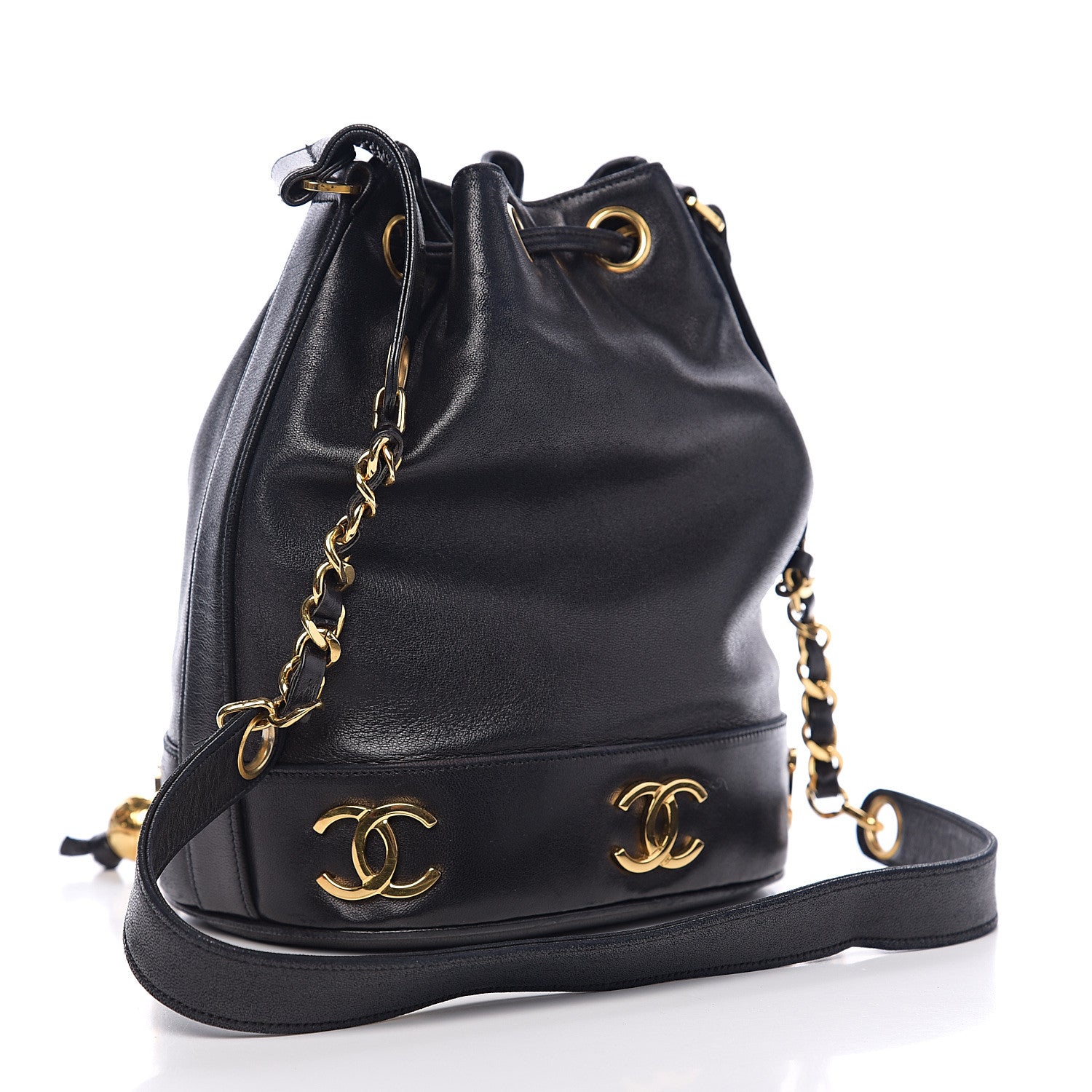 Chanel Lambskin CC Drawstring Shoulder Bag Black 3 of 11