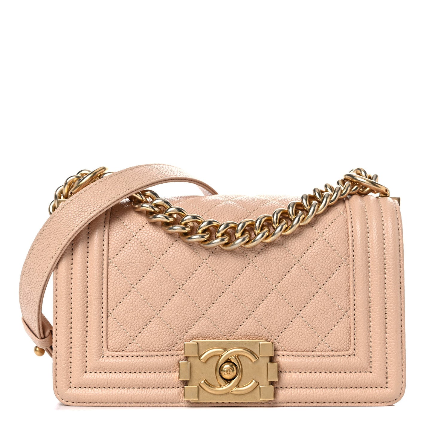 Caviar Quilted Small Boy Flap Beige Beige