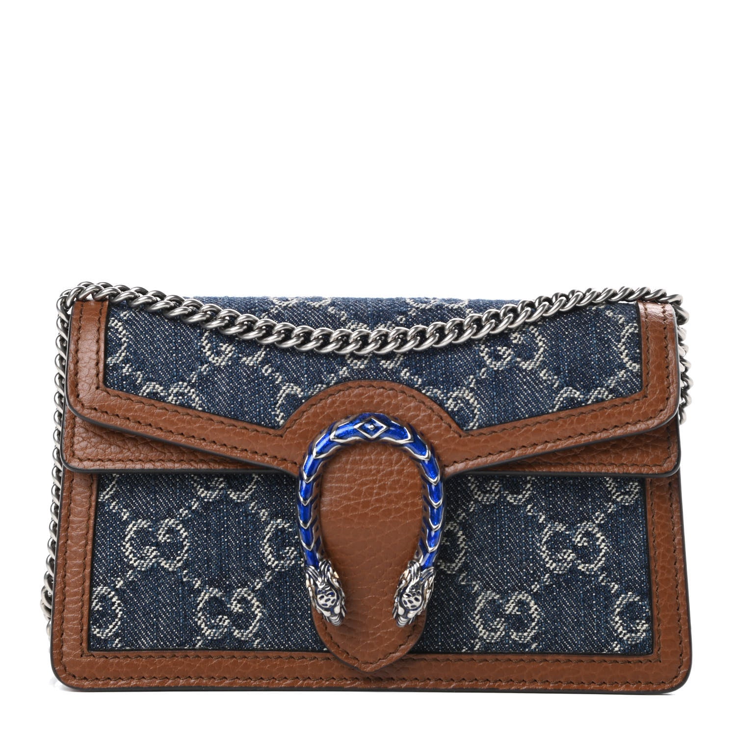 Gucci New Denim GG Monogram Dollar Calfskin Enamel Super Mini Dionysus Shoulder Bag Blue Tea Cuir Epilog Electric Blue 1 of 10