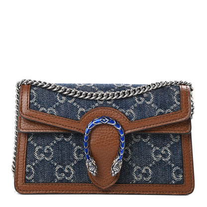 Gucci New Denim GG Monogram Dollar Calfskin Enamel Super Mini Dionysus Shoulder Bag Blue Tea Cuir Epilog Electric Blue 1 of 10