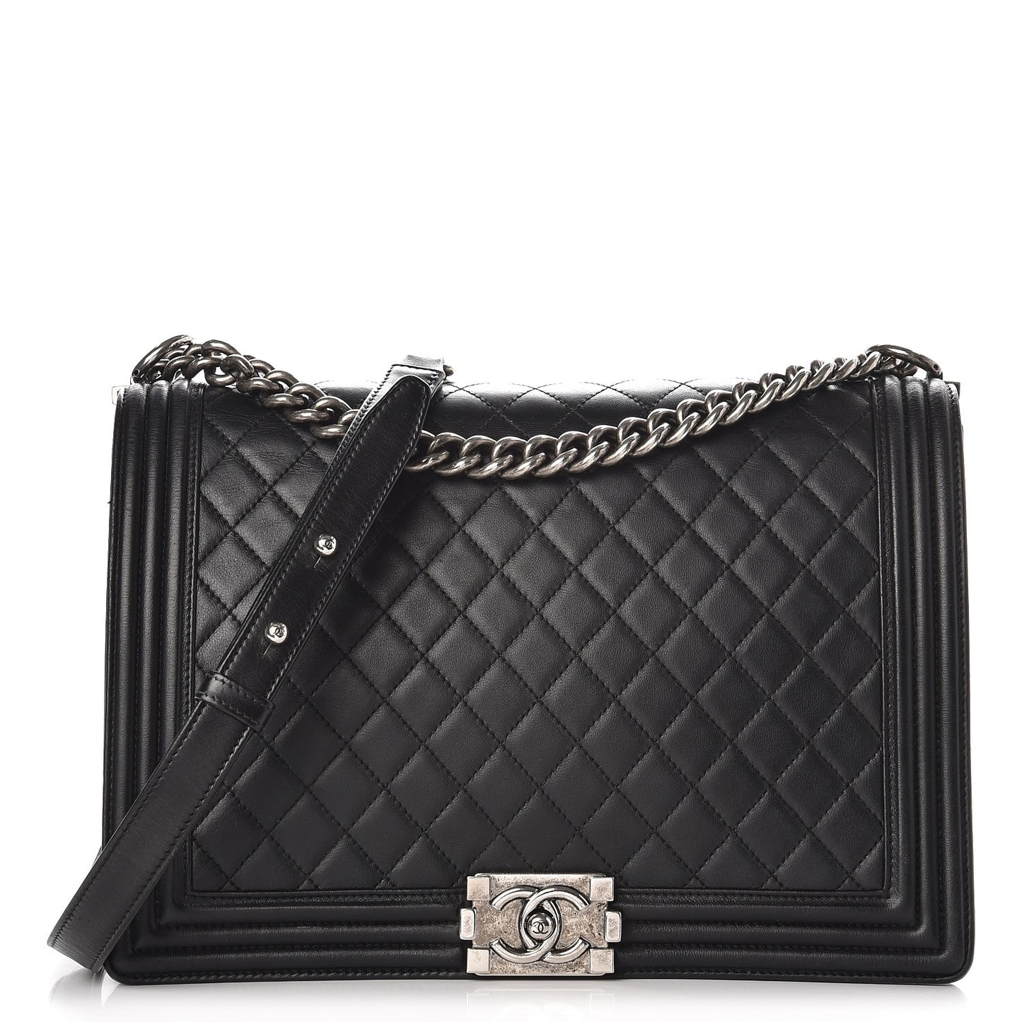 Lambskin Quilted Large Boy Flap Black