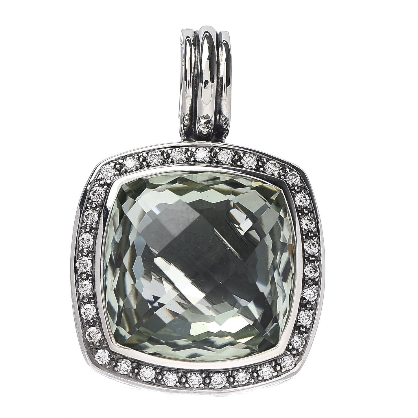 Sterling Silver Diamond Prasiolite 17mm Moonlight Ice Enhancer Pendant