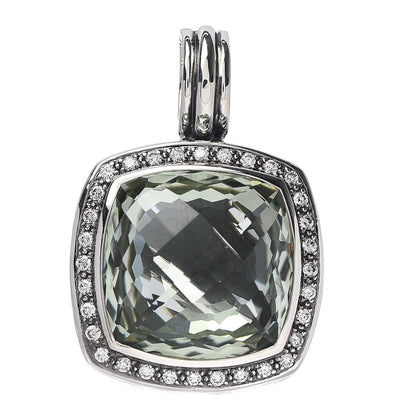 David Yurman Sterling Silver Diamond Prasiolite 17mm Moonlight Ice Enhancer Pendant 1 of 3
