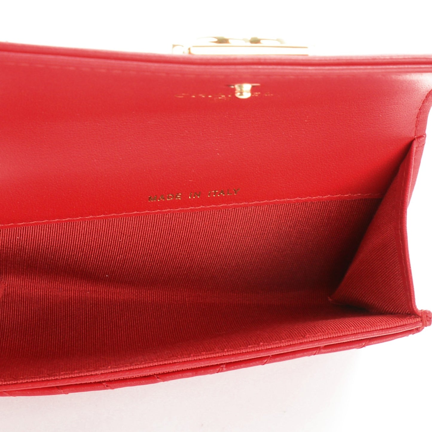 Calfskin Chevron Quilted Boy Card Holder Wallet Red