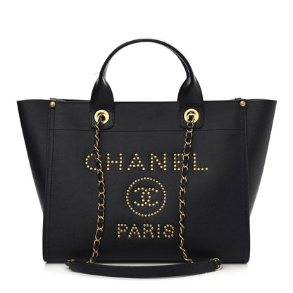 Chanel Caviar Small Studded Deauville Tote Navy 1 of 11