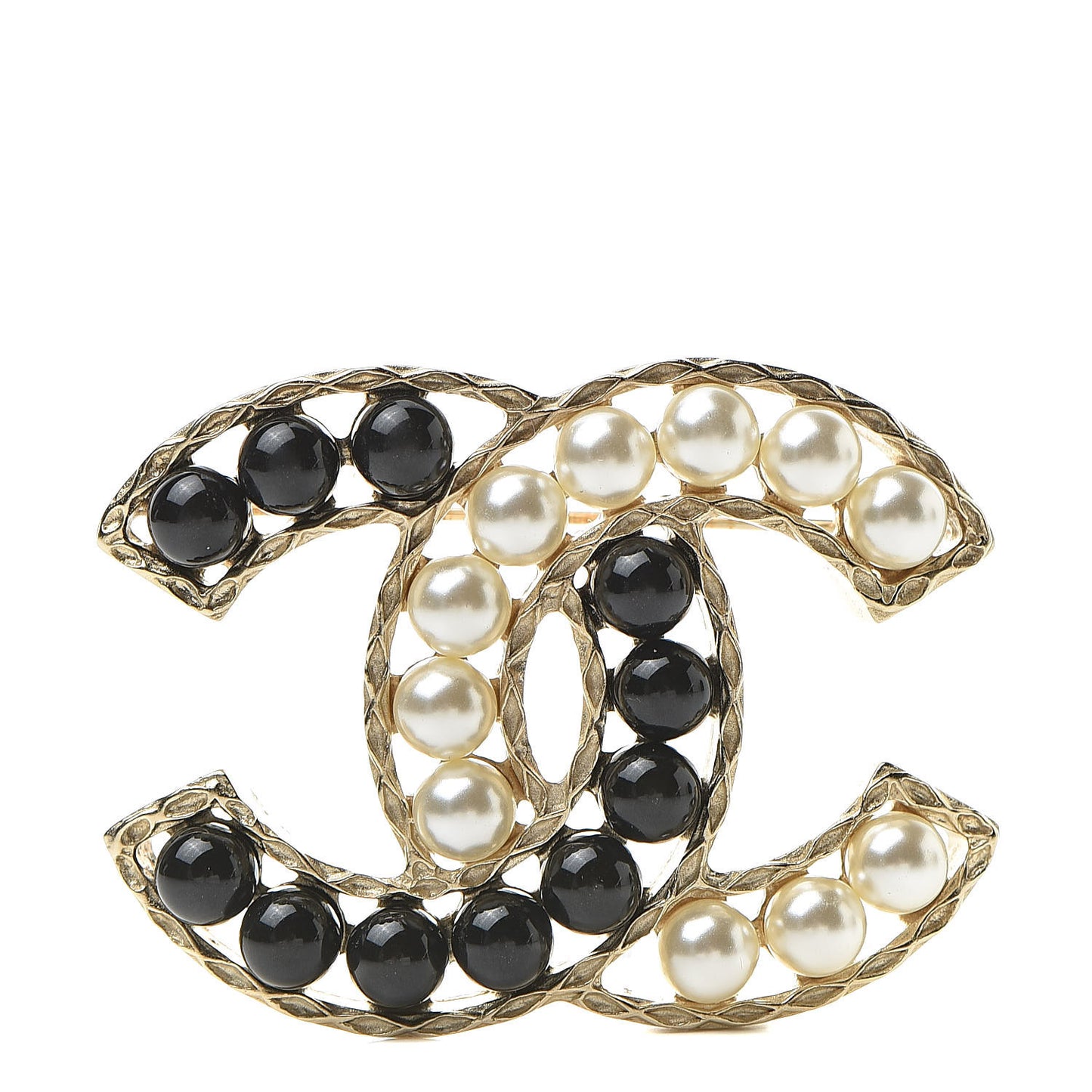 Pearl CC Brooch Gold Black