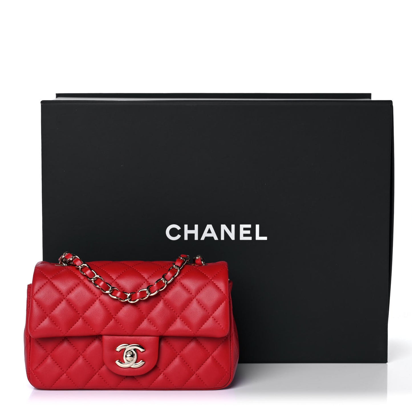 Lambskin Quilted Mini Rectangular Flap Red