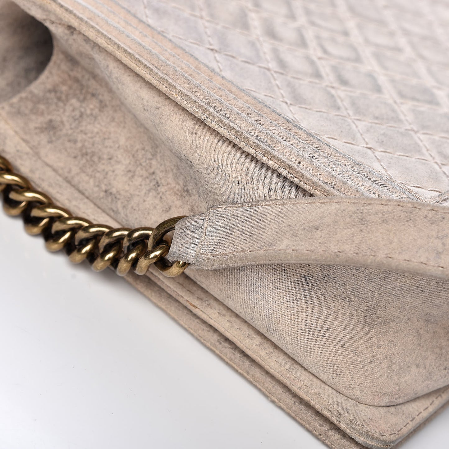 Iridescent Calfskin Quilted Large Boy Flap Beige