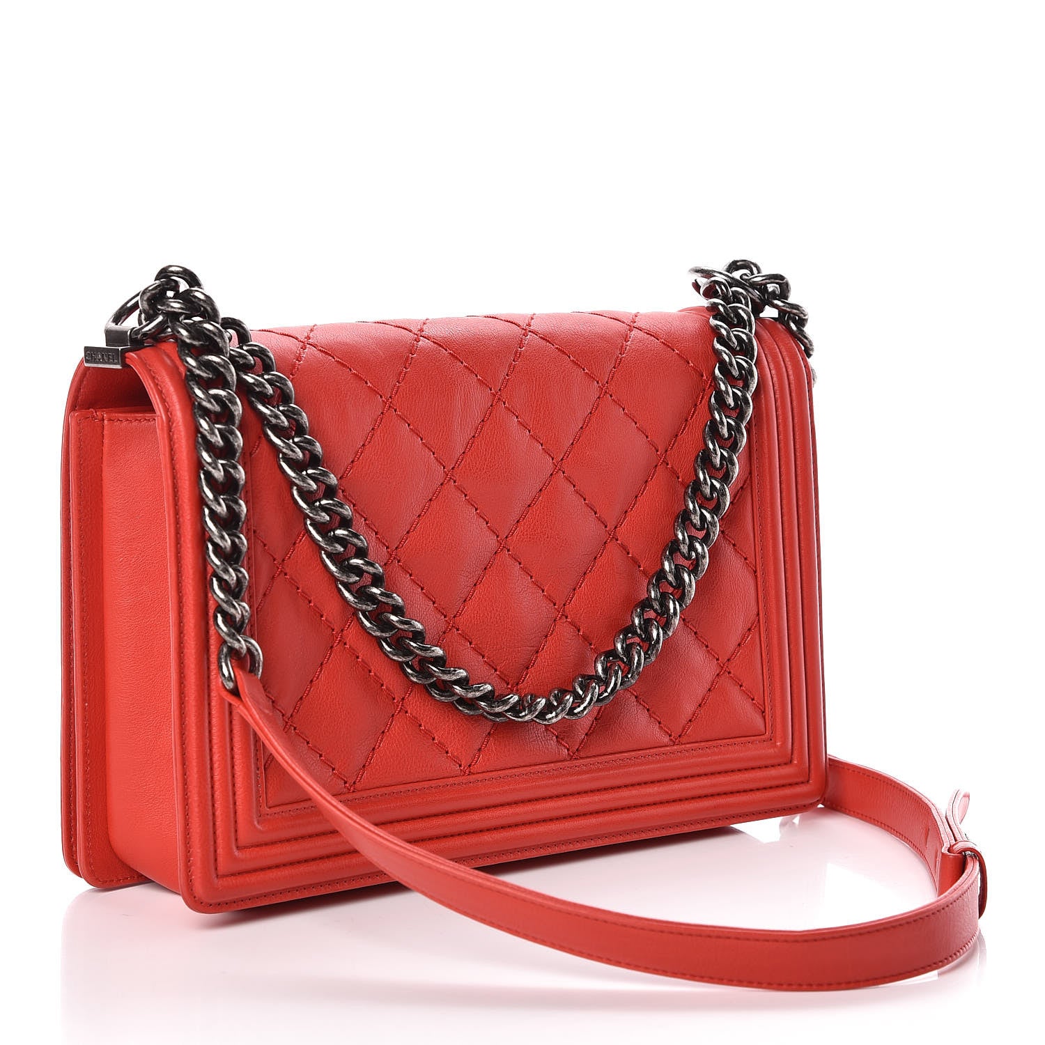 Chanel Calfskin Double Stitch New Medium Boy Flap Red 3 of 9
