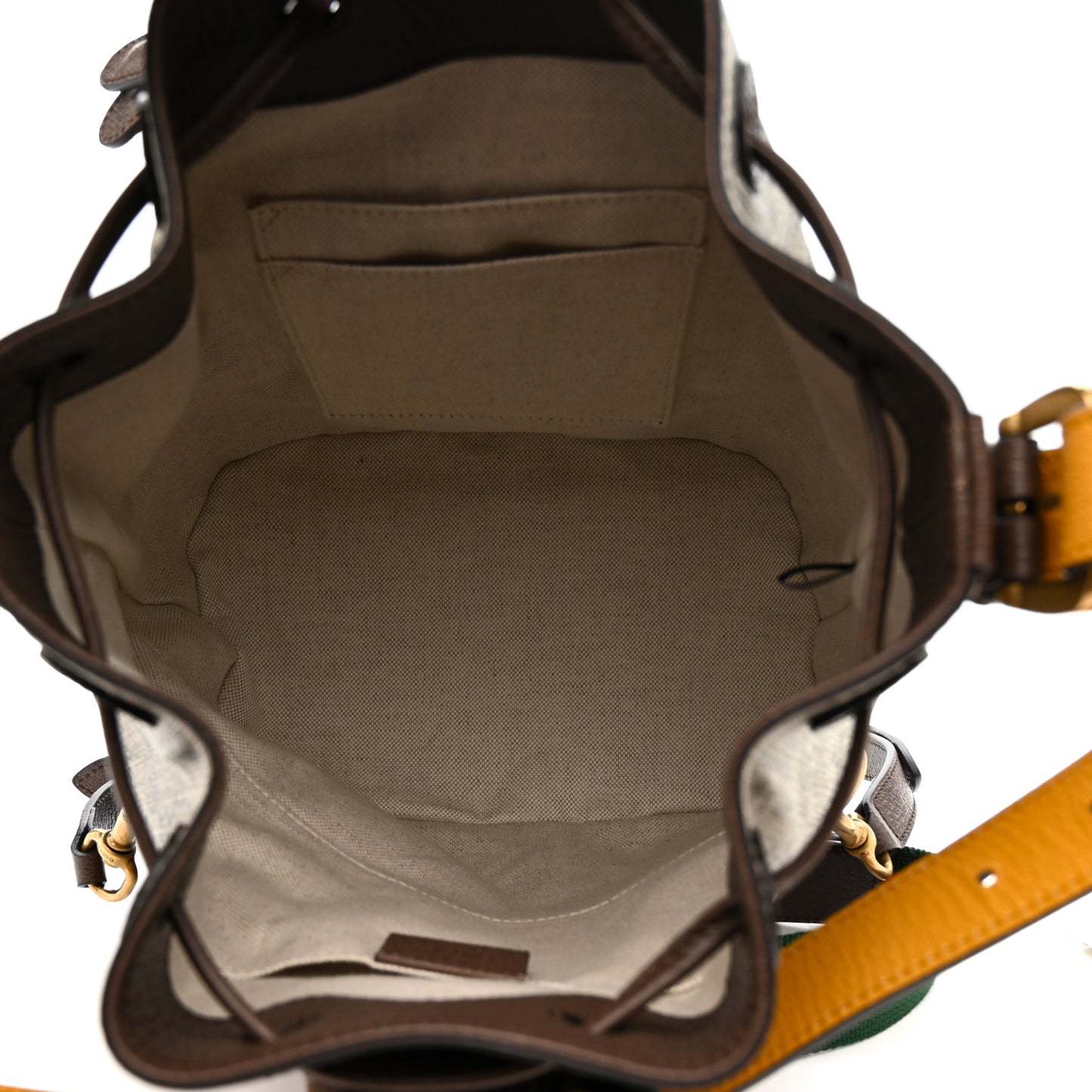 GG Supreme Monogram Neo Vintage Drawstring Bucket Backpack Beige New Acero Crop