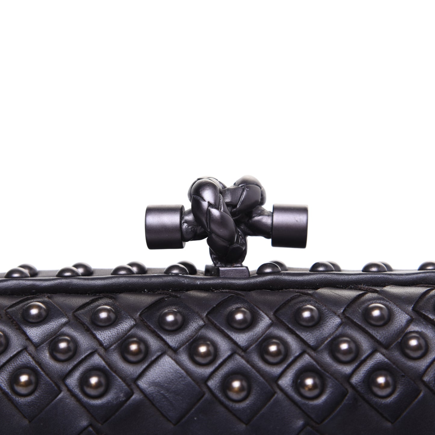 Waxy Nappa Intrecciato Knot Studded Clutch Black