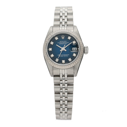 Rolex Stainless Steel 18K White Gold Diamond 26mm Oyster Perpetual Datejust Watch Blue Gradient 69174 1 of 4