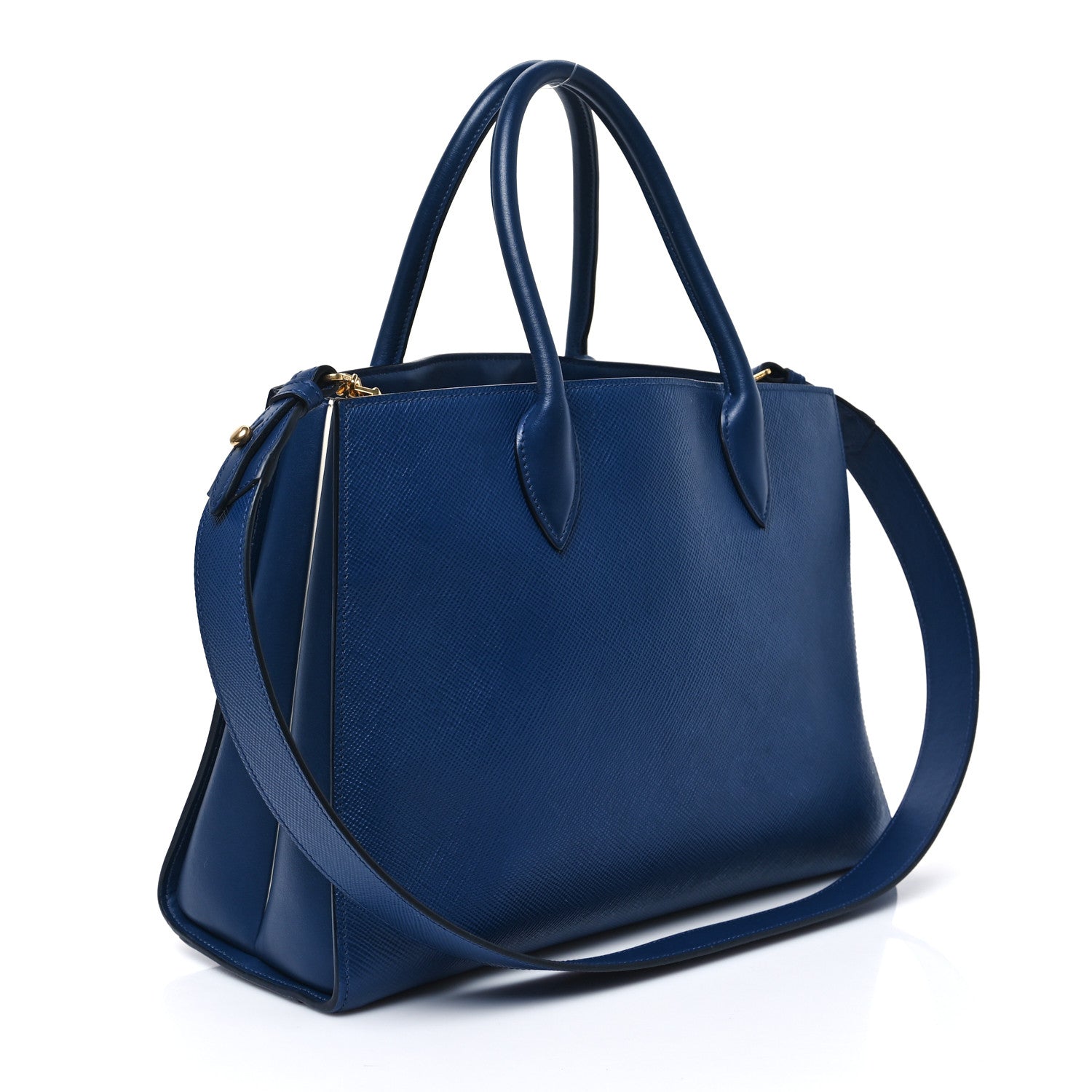 Prada Saffiano Cuir Calfskin Large Double Handle Bag Bluette White 3 of 10