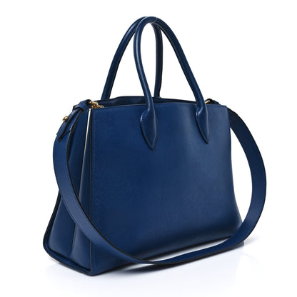 Prada Saffiano Cuir Calfskin Large Double Handle Bag Bluette White 3 of 10