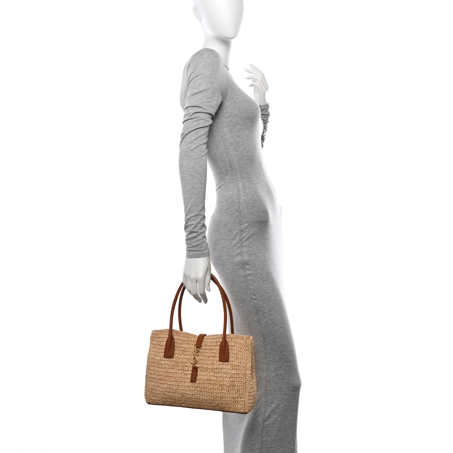 Raffia Calfskin Panier Rectangle Tote Naturel Brick