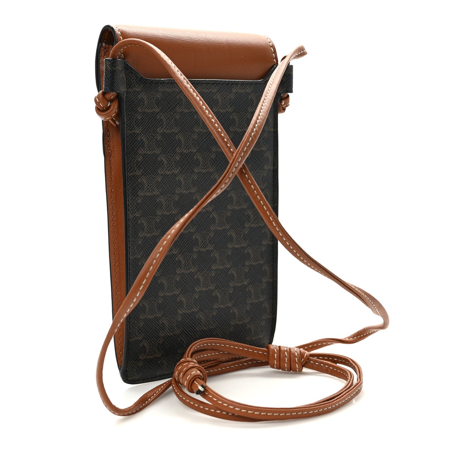 Triomphe Canvas Lambskin Phone Pouch With Flap Tan