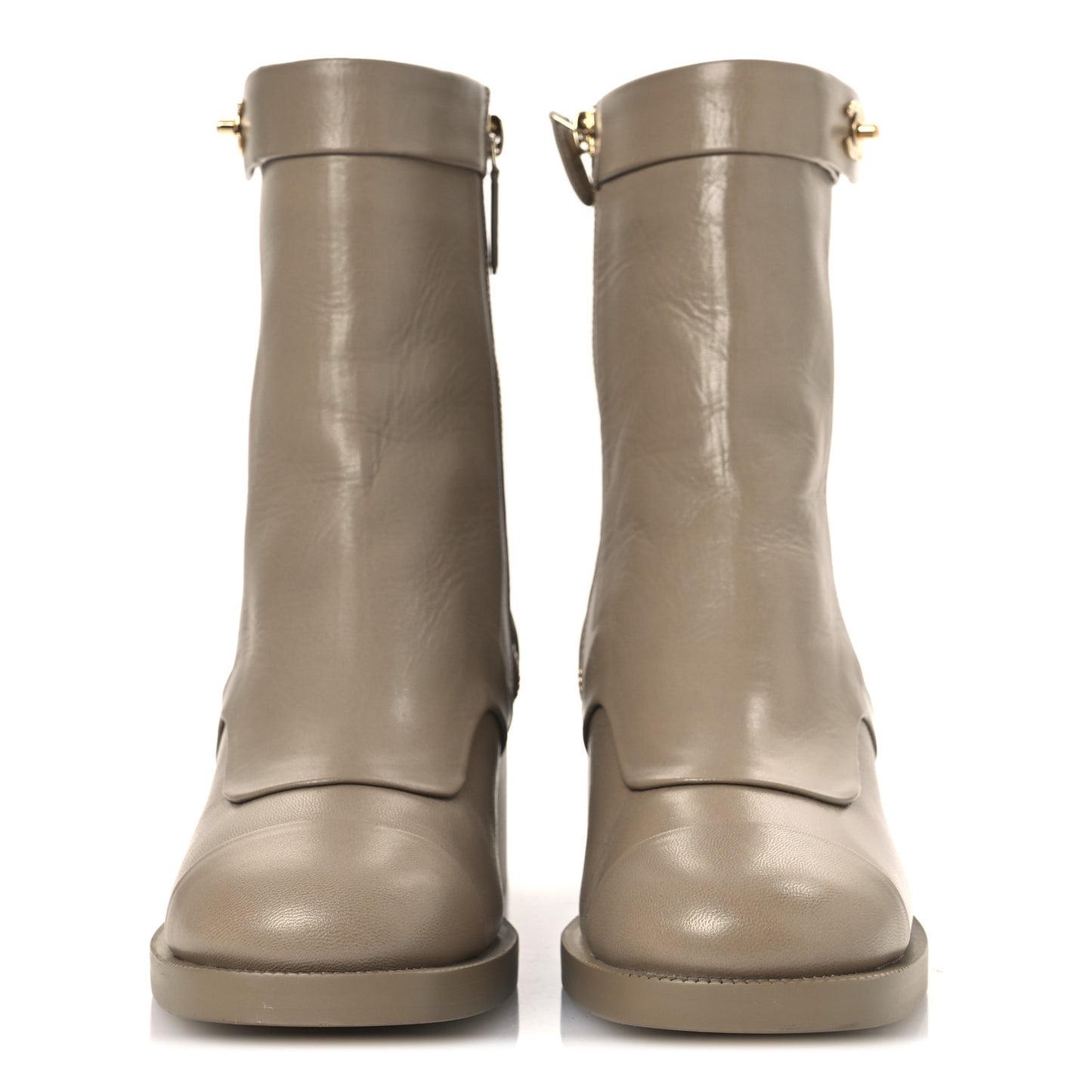 Shiny Goatskin Cap Toe Short Boots 37.5 Beige