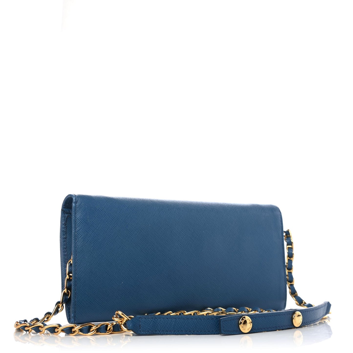 Saffiano Metal Oro Chain Wallet Cobalto