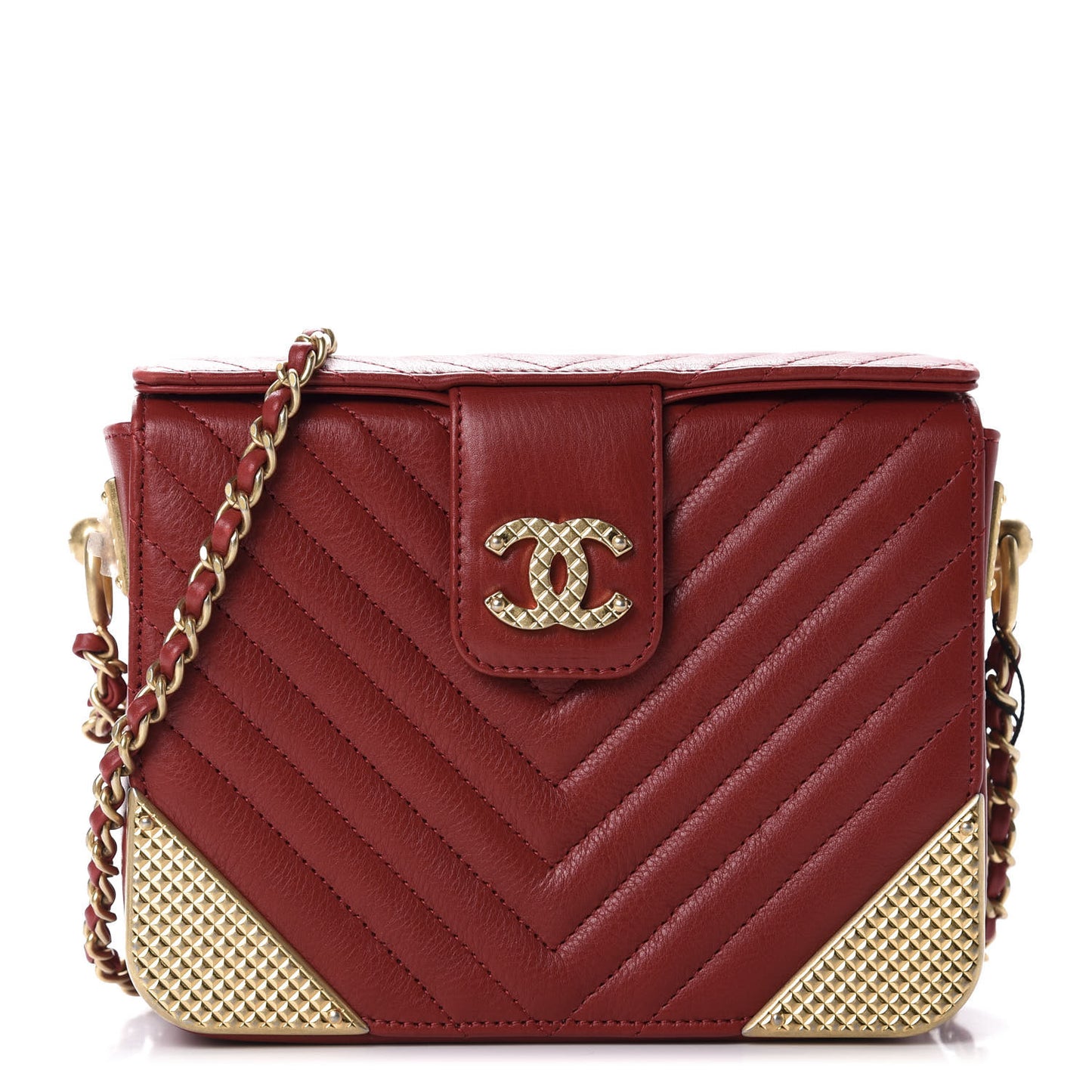 Calfskin Chevron Quilted Rock The Corner Minaudiere Bag Red