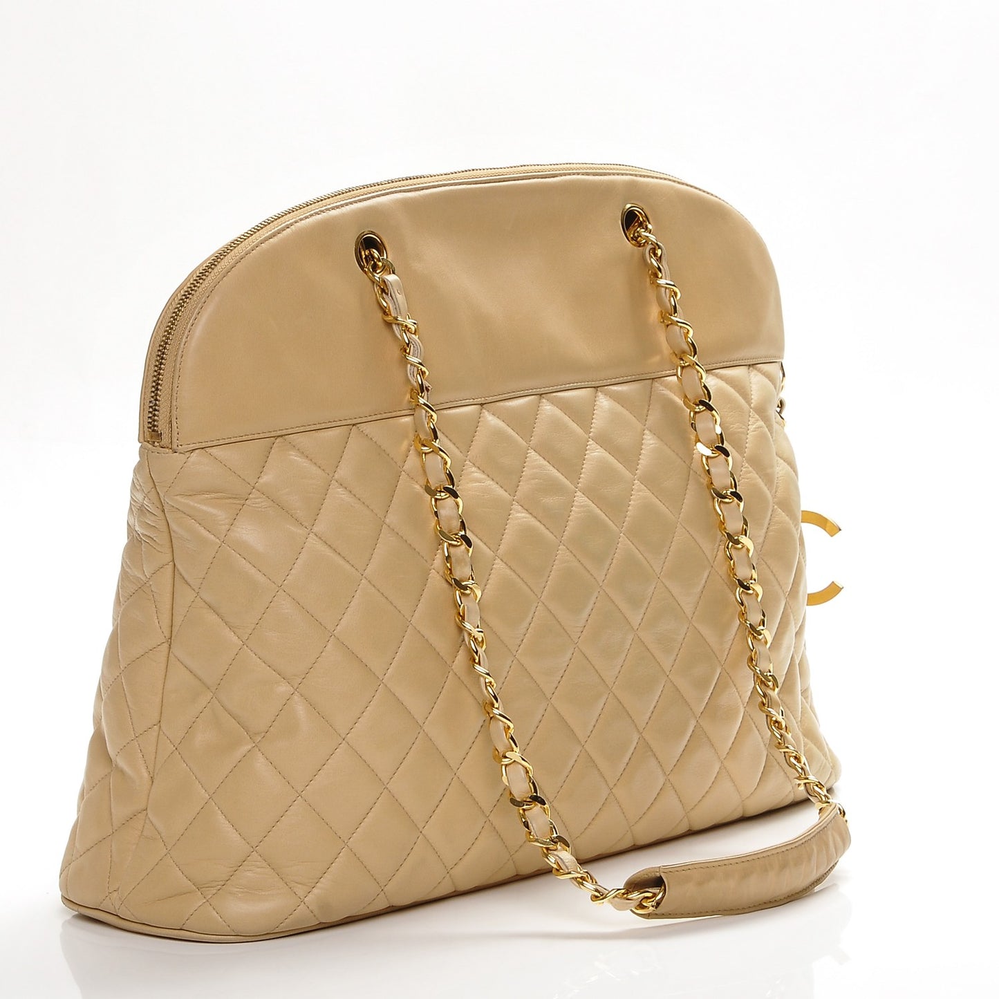 Lambskin Quilted Shoulder Bag Beige