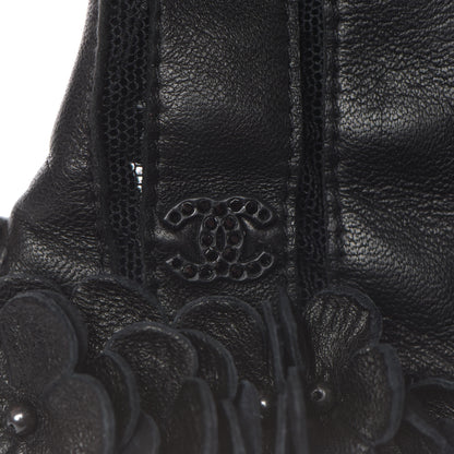 Chanel Lambskin Mesh Panel Camellia Fingerless Gloves 7 Black 6 of 6
