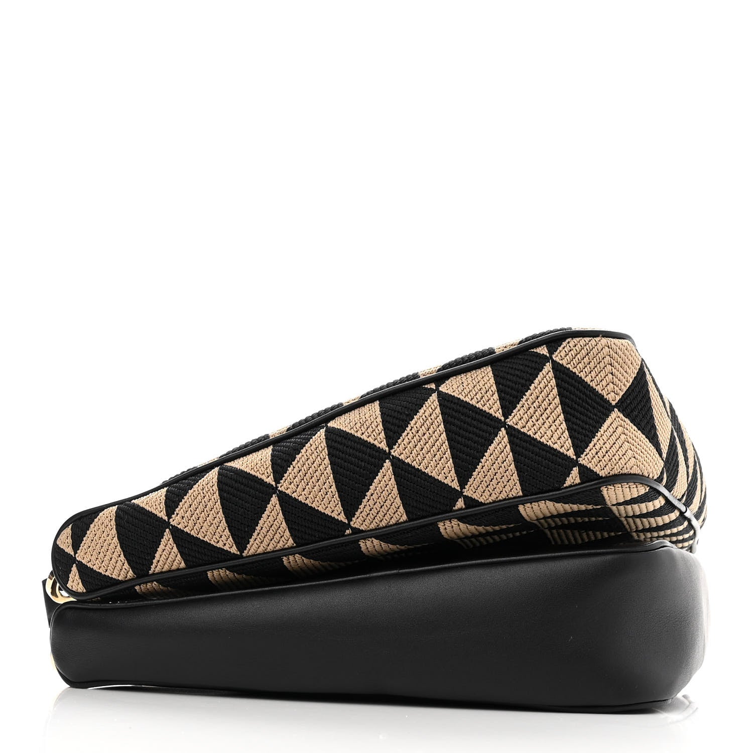 Prada Jacquard Calfskin Triangolo Symbole Embroidered Mini Triangle Double Bag Black Corda 4 of 11