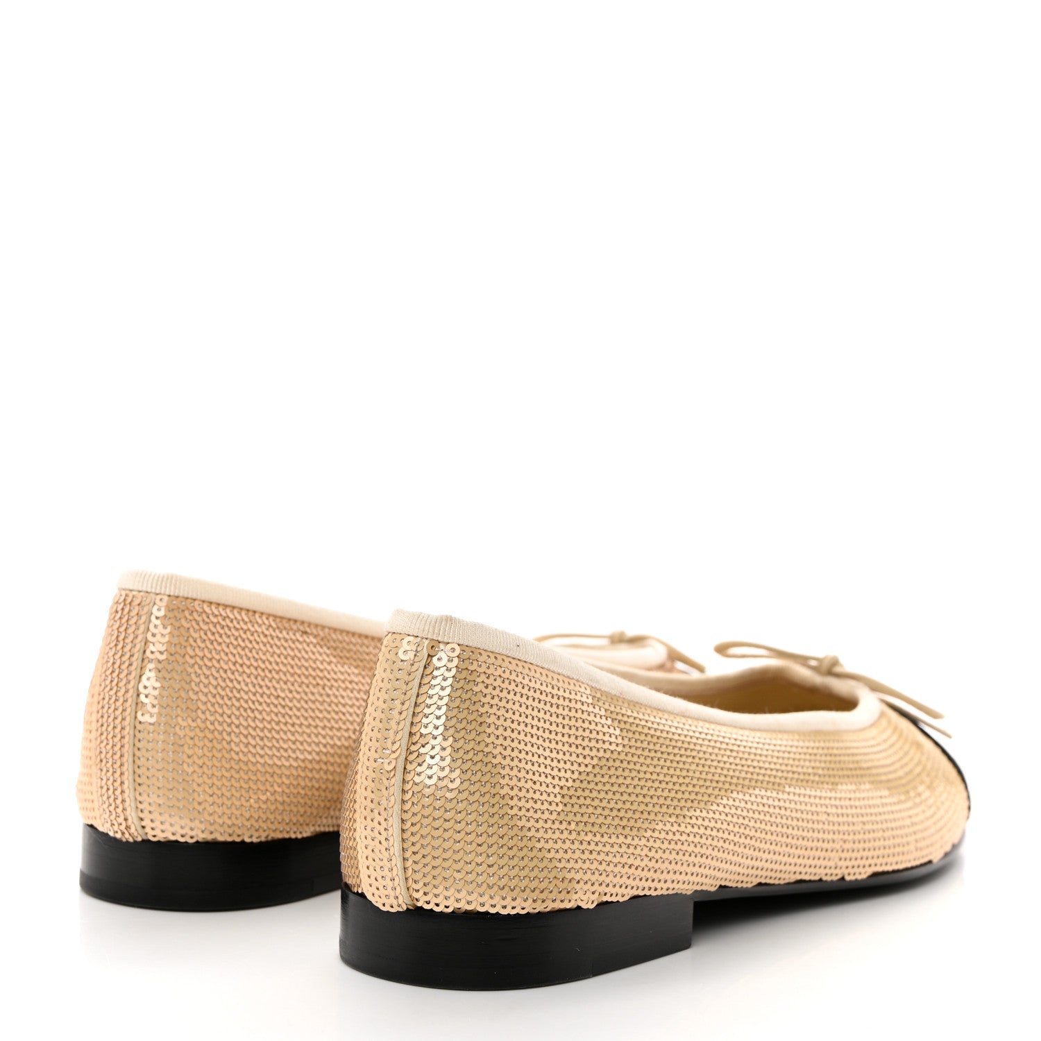 Chanel Sequin Grosgrain Cap Toe Ballerina Flats 37 Beige Black 4 of 9