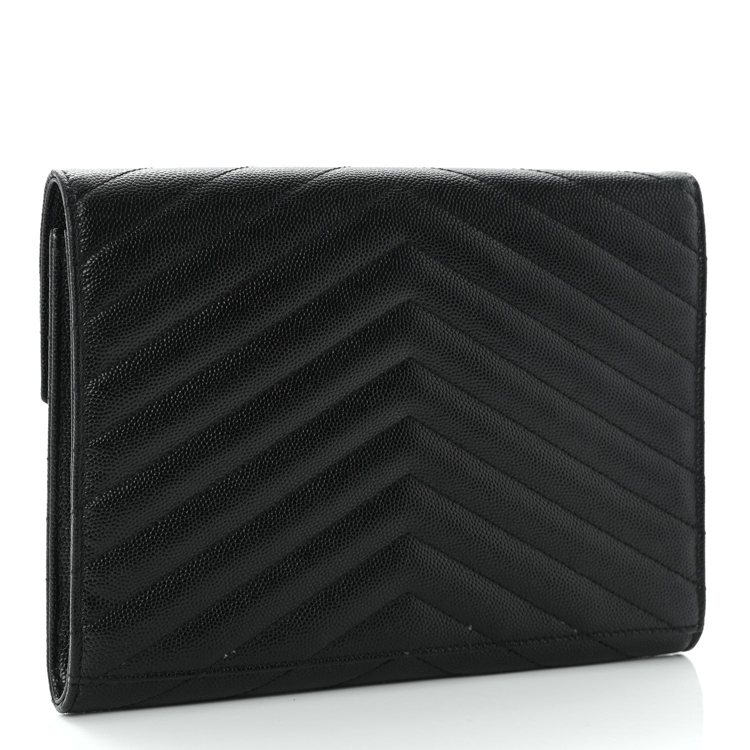 Saint Laurent Grain De Poudre Matelasse Chevron Monogram Envelope Clutch Black 4 of 10