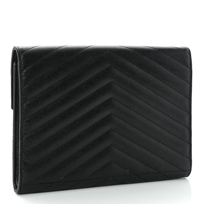 Saint Laurent Grain De Poudre Matelasse Chevron Monogram Envelope Clutch Black 4 of 10