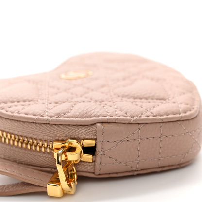 Christian Dior Calfskin Cannage Dioramour Caro Heart Pouch With Chain Rose Des Vents 9 of 12