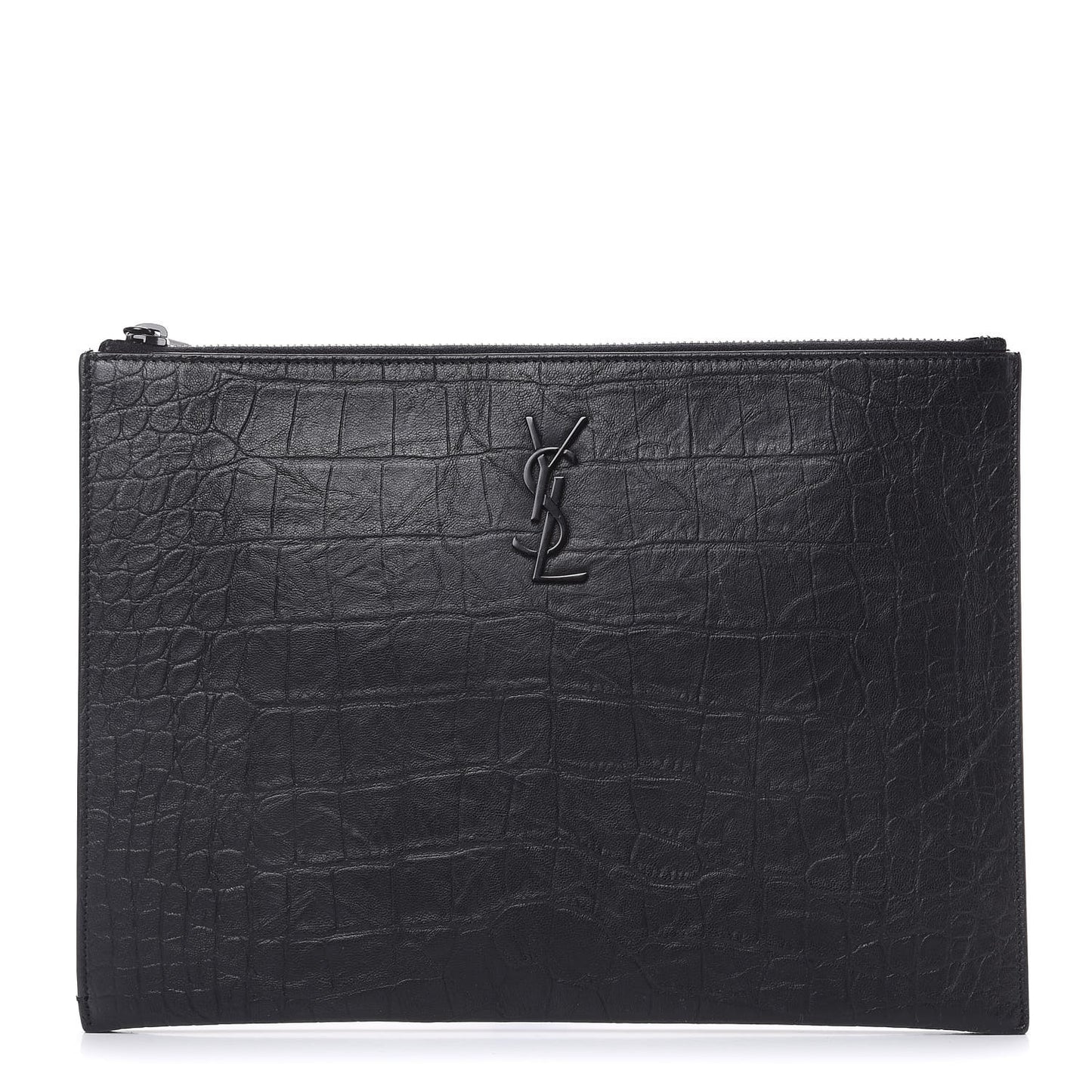 Calfskin Crocodile Embossed Monogram iPad Case Black