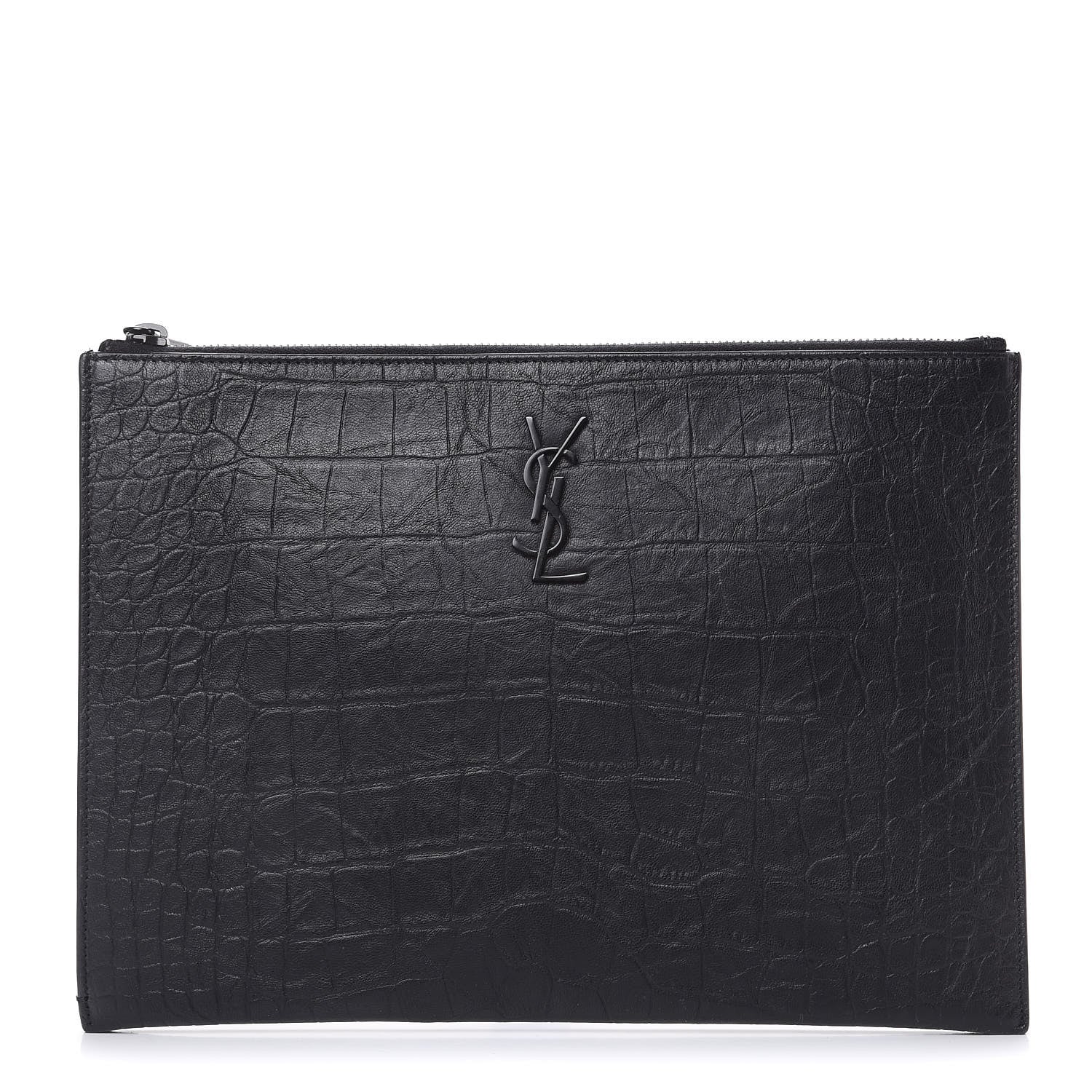 Saint Laurent Calfskin Crocodile Embossed Monogram iPad Case Black 1 of 12