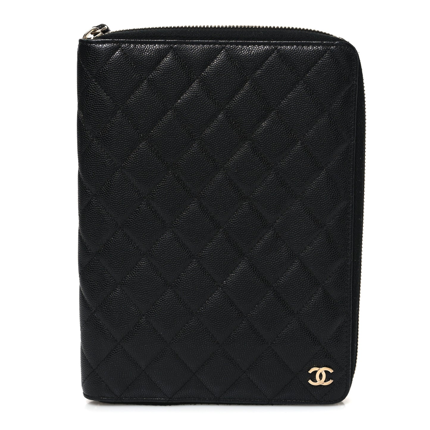 Caviar Quilted Zip Around Notebook Agenda Cover Black