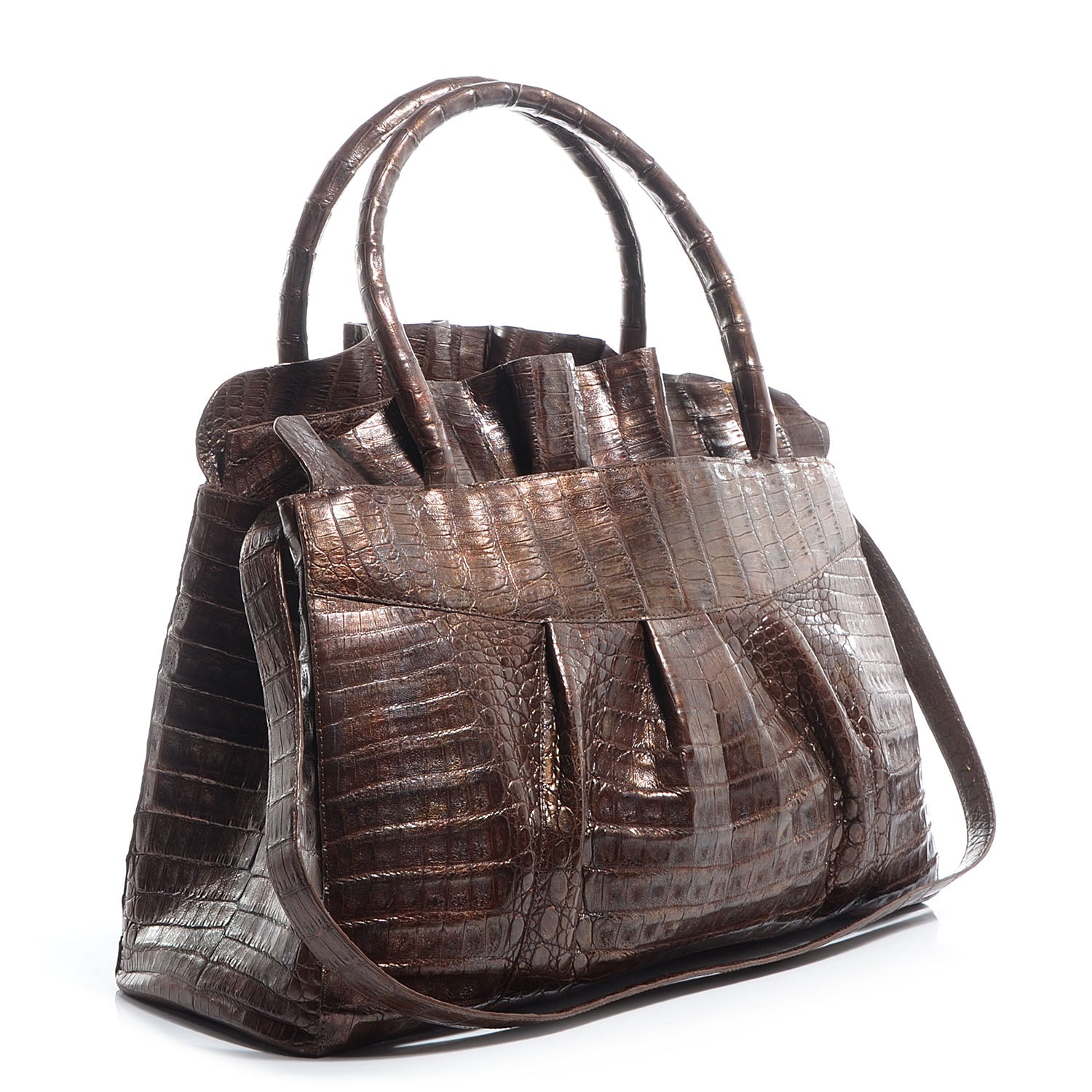 Nancy Gonzalez Crocodile Ruffled Medium Tote Chocolate 3 of 7