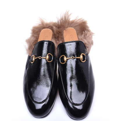Gucci Patent Fur Womens Princetown Slippers 37.5 Black 5 of 10