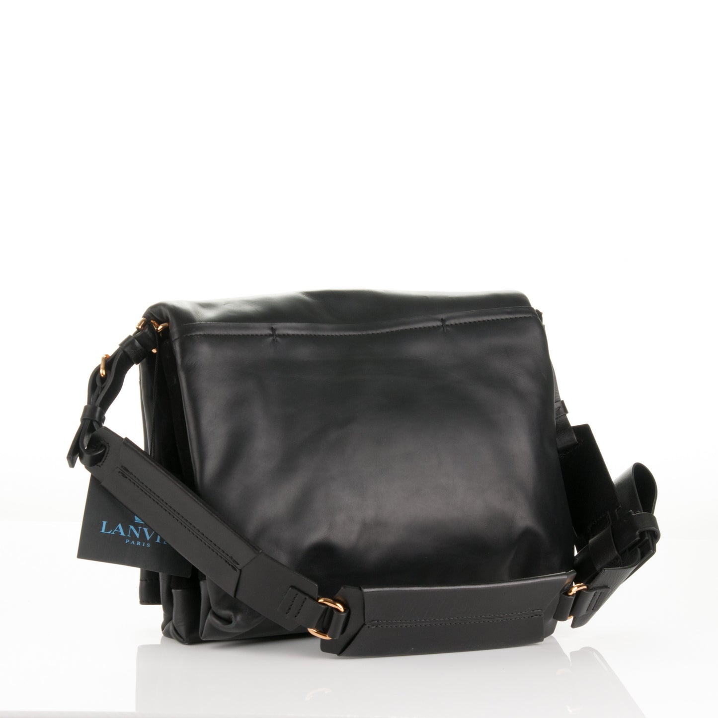 Calfskin Flap Shoulder Bag Black