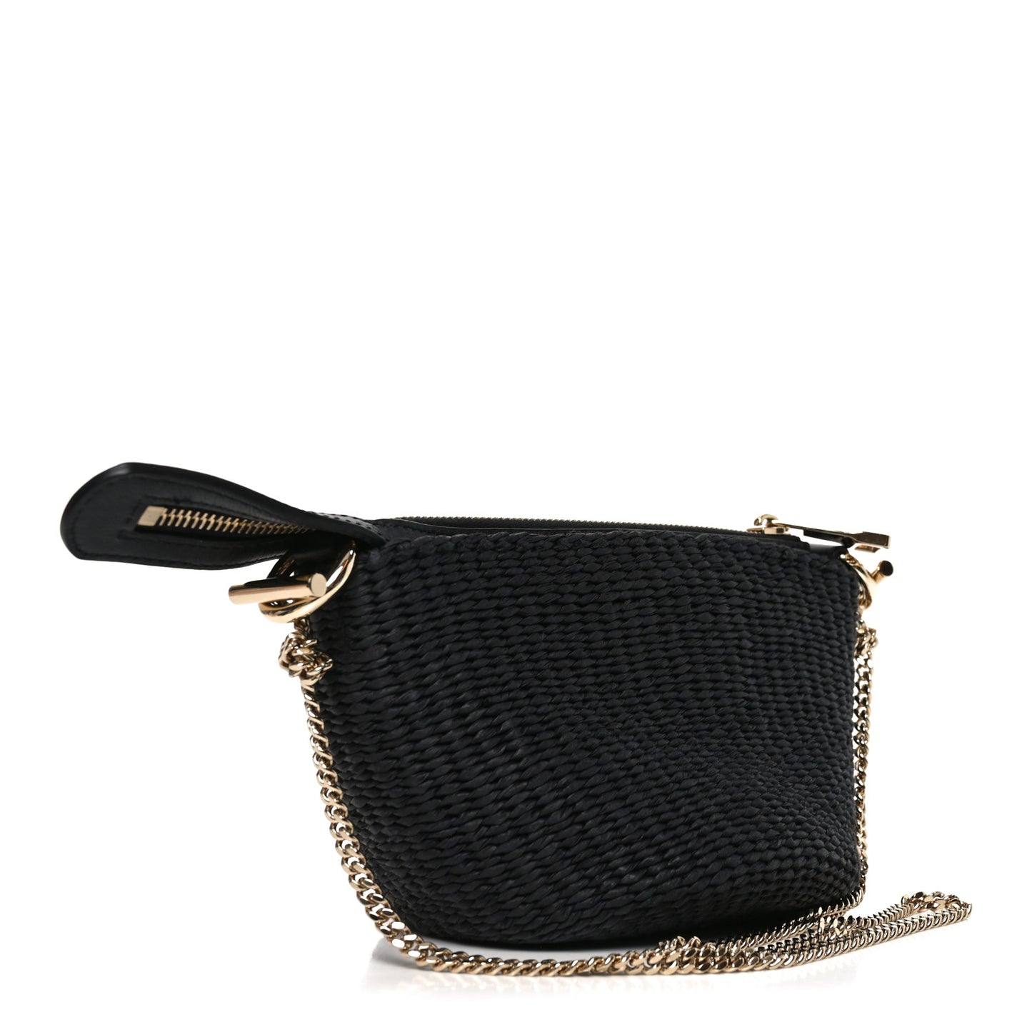 X MIFUKO Raffia Calfskin Mini Chain Basket Black