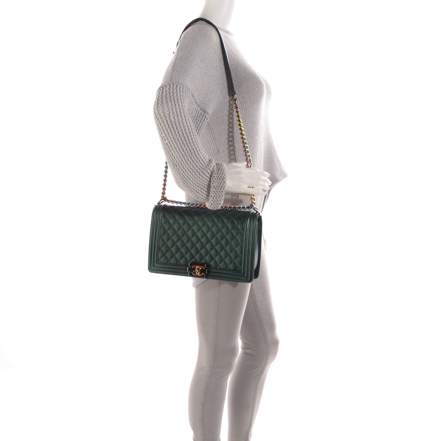 Chanel Iridescent Goatskin Quilted New Medium Boy Flap Green 2 of 9