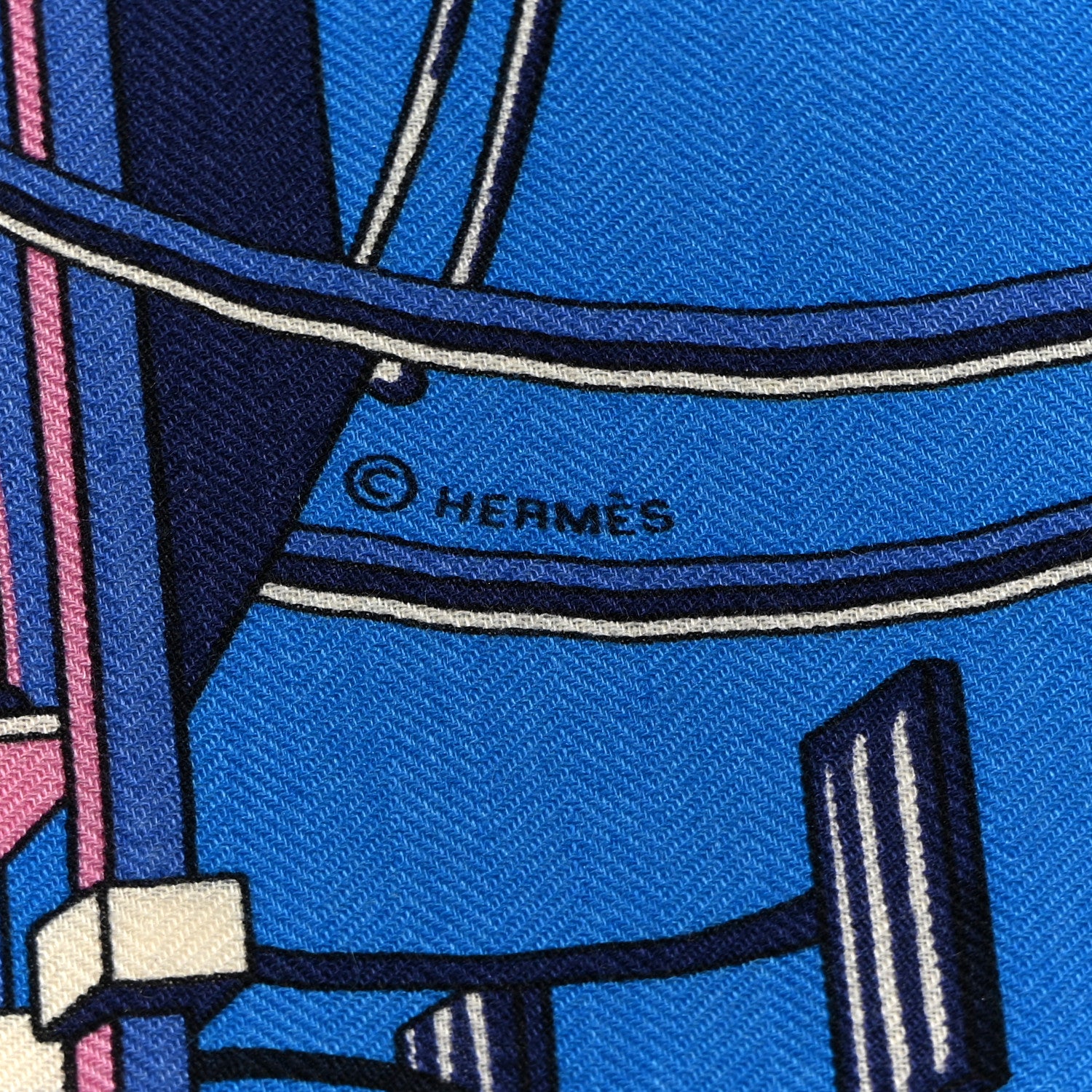 Hermes Cashmere Silk Les Voitures A Transformation Shawl 140 Bleu Azur Rose Blanc 3 of 3