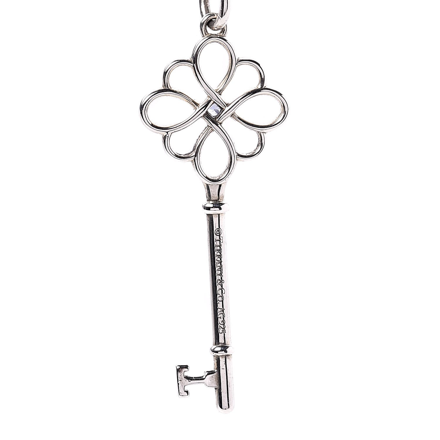 Tiffany Sterling Silver Sapphire Knot Key Pendant Necklace 5 of 7