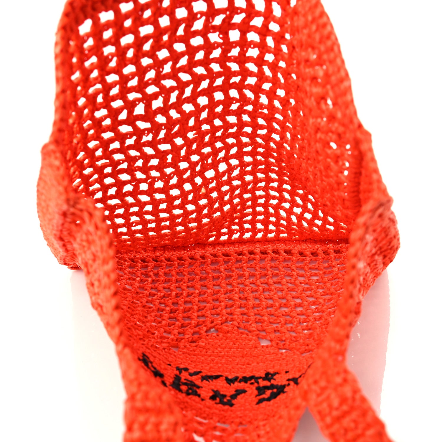 Prada Yarn Raffia Effect Crochet Logo Embroidered Tote Bag Arancio 5 of 5