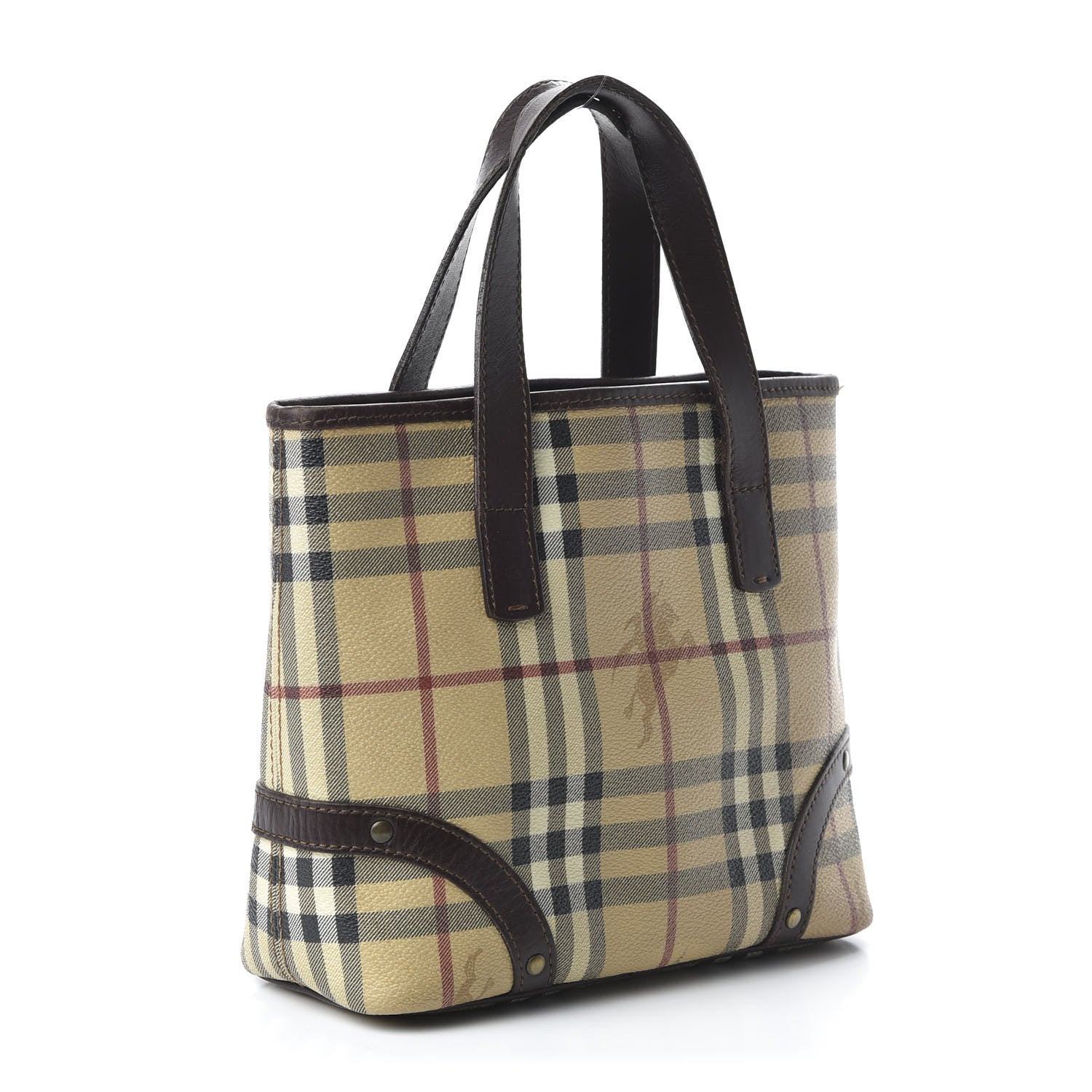 Burberry Haymarket Check Studded Small Tote Chocolate 3 of 10